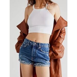 New FREE PEOPLE We the Free The Lasso Denim Shorts $78 Size 26 Raw Hem